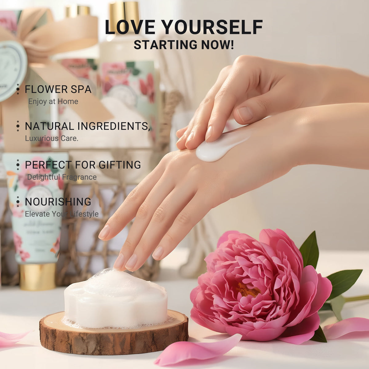 Poamcn Bath and Body Gift Set,Home Spa Gift Basket Kit for Women,Japanese Cherry Blossom Scent,9 Piece