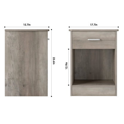 POAMCN 2-Tier Nightstand with Drawer & Storage Shelf, Side End Table for Bedroom Living Room Set of 2, Gray
