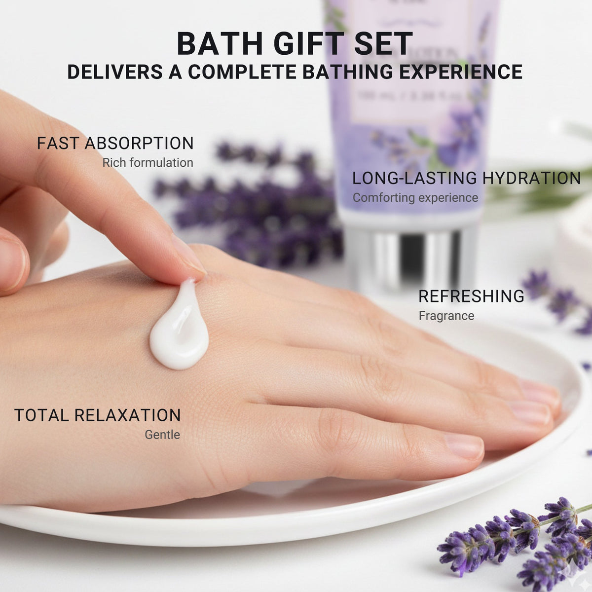 Poamcn Bath and Body Gift Set, Lavender Scent, 4-Piece Home Spa Gift Kits for Women