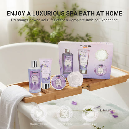 Poamcn Bath and Body Gift Set, Lavender Scent, 4-Piece Home Spa Gift Kits for Women
