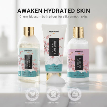 Poamcn Bath and Body Gift Set,Home Spa Gift Kit for Women,Japanese Cherry Blossom Scent,3 Piece