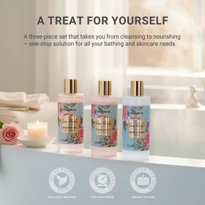 Poamcn Bath and Body Gift Set,Home Spa Gift Set for Women,Rose Scent,3 Piece Set