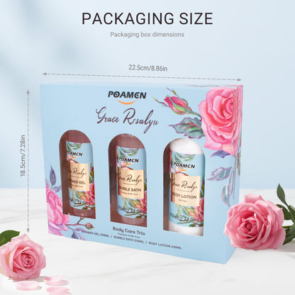 Poamcn Bath and Body Gift Set,Home Spa Gift Set for Women,Rose Scent,3 Piece Set