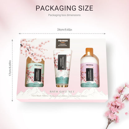 Poamcn Bath and Body Gift Set,Home Spa Gift Kit for Women,Japanese Cherry Blossom Scent,3 Piece