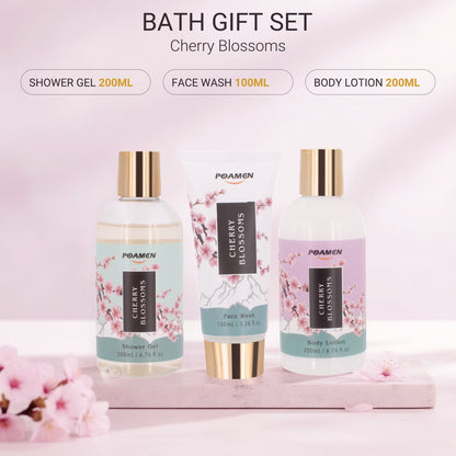 Poamcn Bath and Body Gift Set,Home Spa Gift Kit for Women,Japanese Cherry Blossom Scent,3 Piece