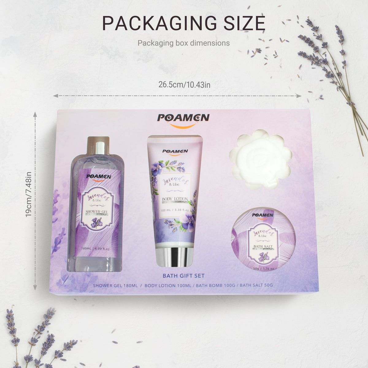 Poamcn Bath and Body Gift Set, Lavender Scent, 4-Piece Home Spa Gift Kits for Women